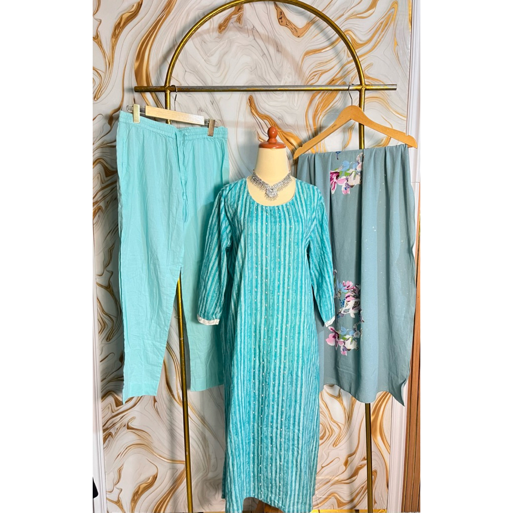 BAJU INDIA KURTI WANITA ONE SET AQUA TEAL