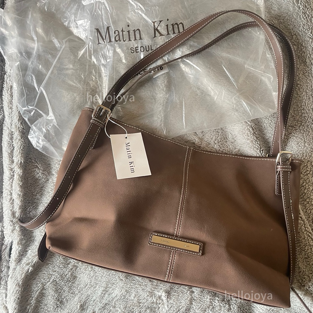 [ready stock] matin kim two way strap suede leather bag brown like ori tote bag sling bag shoulder b