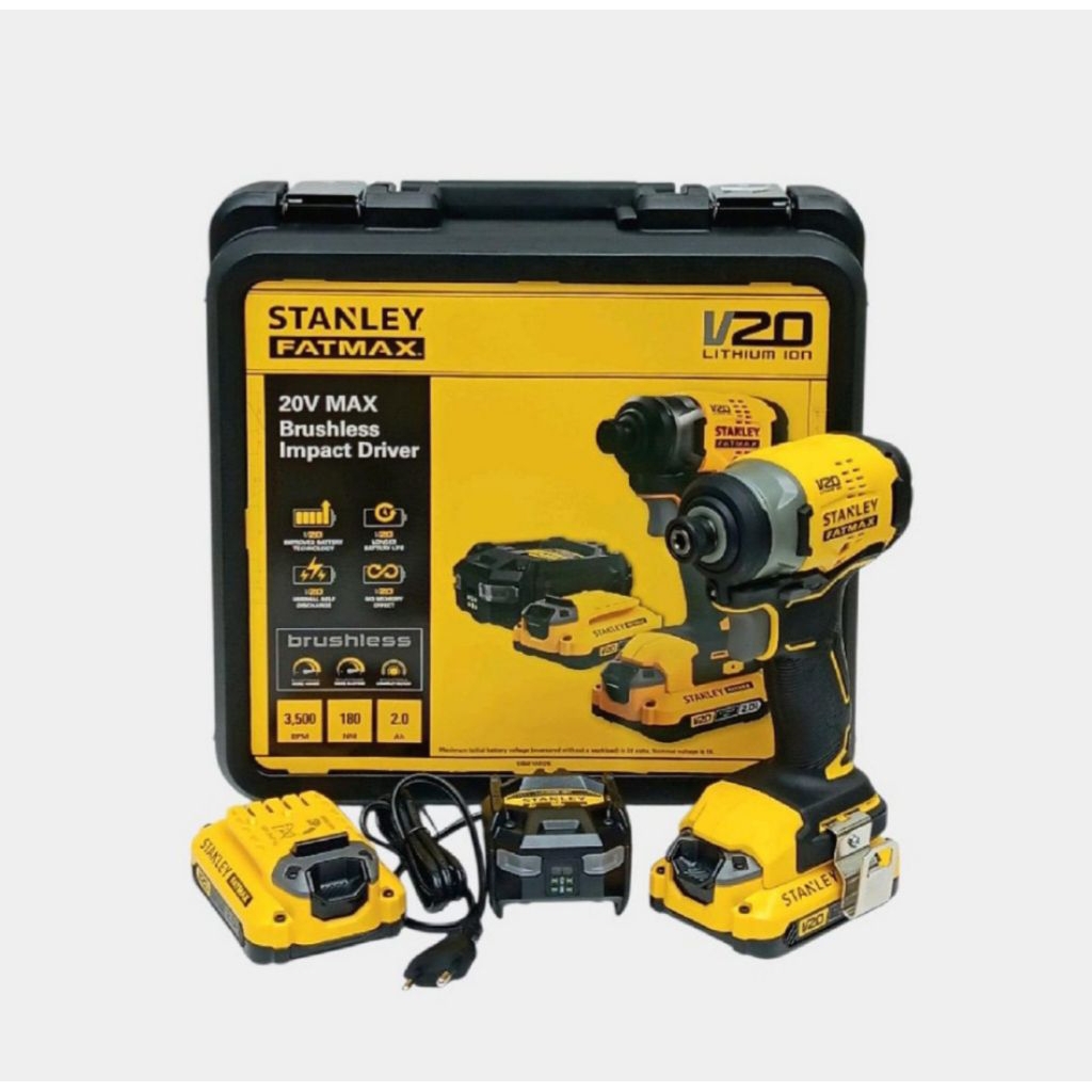 Mesin Bor Cordless Impact Driver Stanley 20V SBI810D2K Brushless Baterai Battery SBI810 SBI 810 Batr