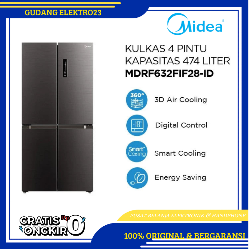 Midea Kulkas 4 Pintu Multidoor 470 Liter Inverter MDRF632FIF28-ID Garansi Resmi