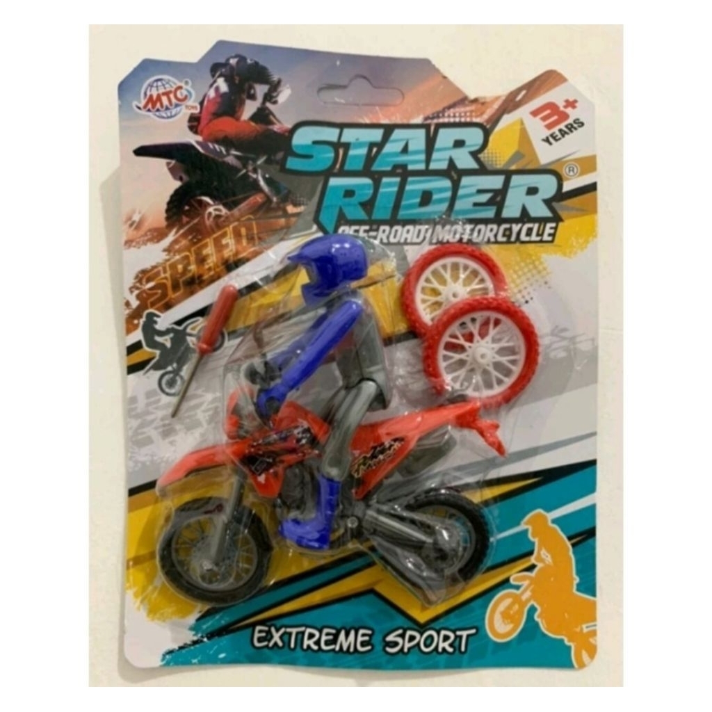 Mainan anak diecast motor trail dilengkapi figure orang keren murah harga satuan perpcs moto cross k