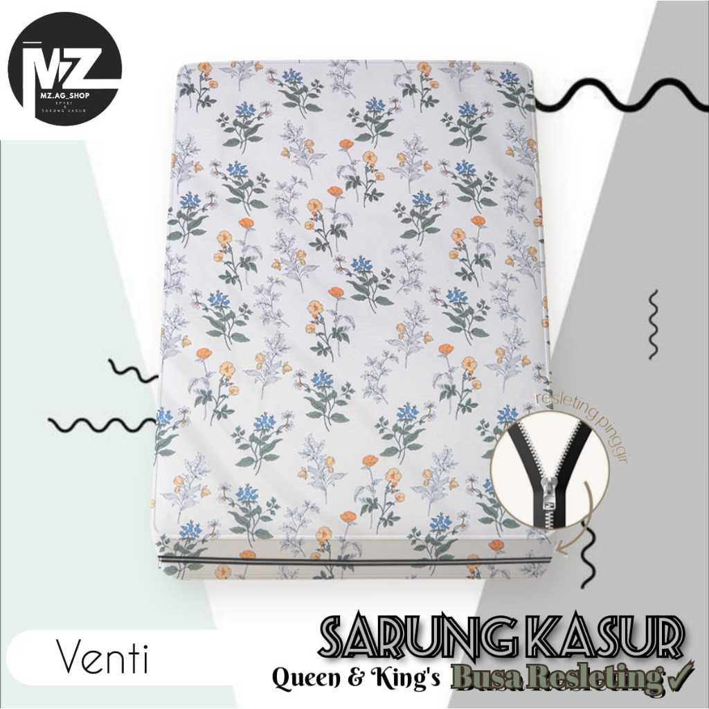 Sprei Aesthetic Motif Venti / Sprei Resleting Sarung Kasur Busa Resleting 70X200X5 - 80X200X10 - 90X