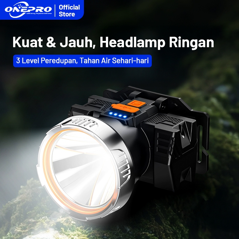 ONEPRO T10 Senter Kepala /Lampu Senter Kepala  Cahaya Ringan Dan Tidak Melelahkan 15W 1000lumen 2000