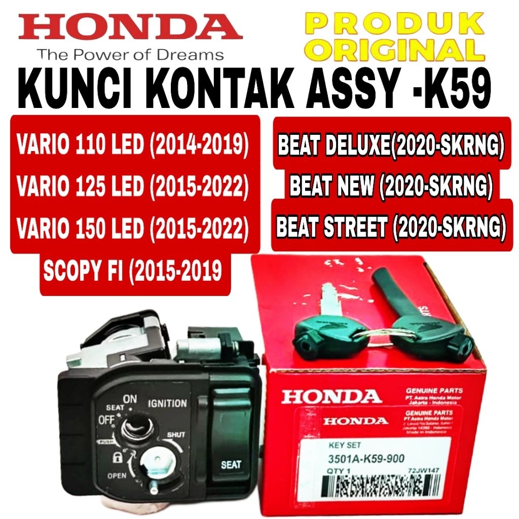 KUNCI KONTAK ASSY ORIGINAL HONDA K59, VARIO 110 FI, VARIO 125 LED, VARIO 150 LED ESP, AHM HONDA