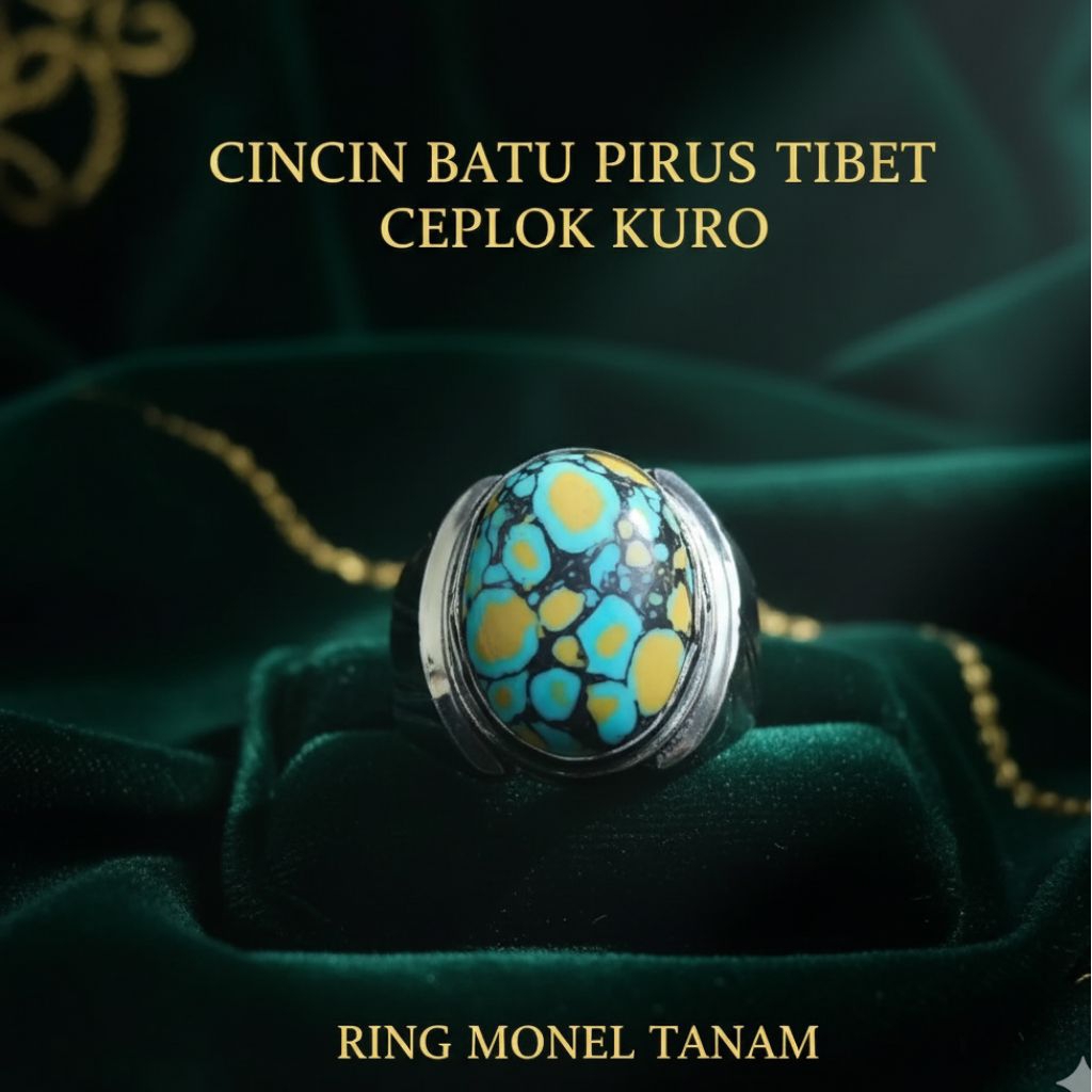 cincin batu pirus tibet ceplok kuro ring monel tanam