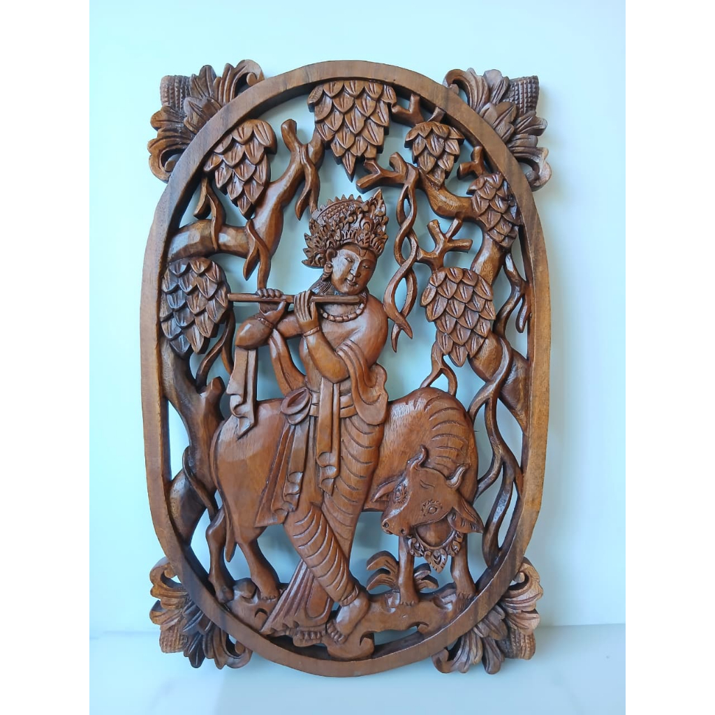 Ukiran Relief Motif Krishna /Panel pajangan dinding/KRISHNA CARVING
