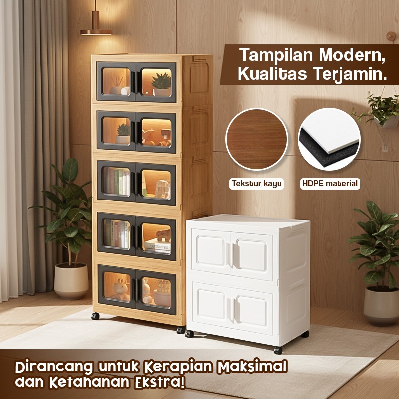 Lemari Plastik 4 Susun 3 Susun 2 Susun Lemari Pakaian 2 Pintu Estetik Serbaguna dengan Kunci Aman