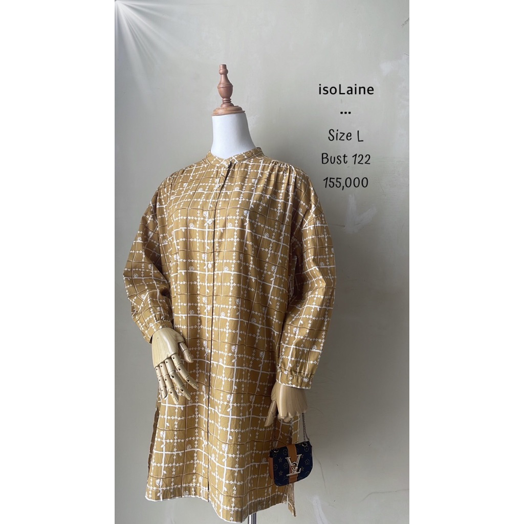 Tunik mini dress katun cotton kuning mustard motif kotak kotak bunga bunga kerah kokoh premium murah