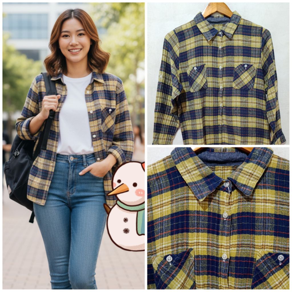 KEMEJA FLANEL KOTAK KUNING BIRU WANITA