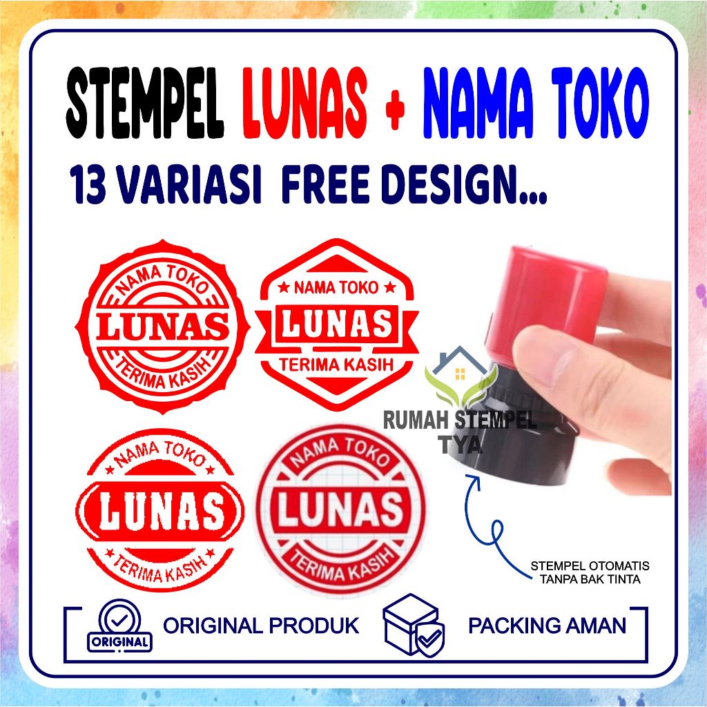 [CO] Stempel LUNAS + NAMA TOKO free design / stempel flash lunas otomatis  / STEMPEL TOKO LUNAS