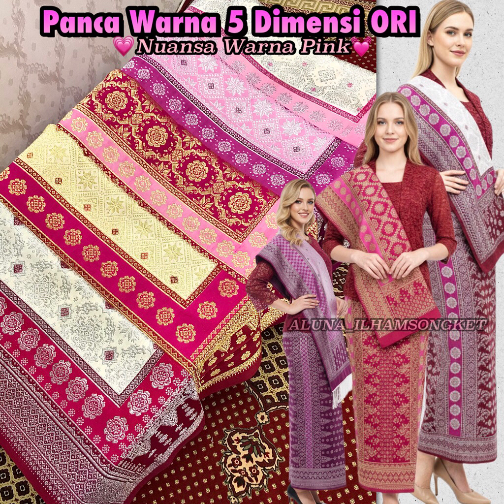 SONGKET PANCA WARNA 5 DIMENSI NUANSA PINK -ASLI TENUN TANGAN PALEMBANG ILHAM SONGKET