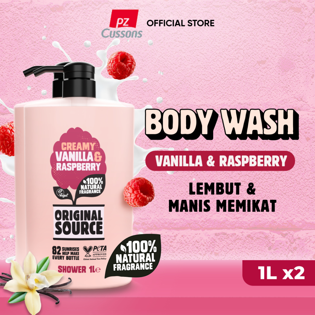Original Source Body Wash Vanilla & Raspberry 1 Liter X2 – Raspberry & Vanilla Sabun Mandi Cair Wang