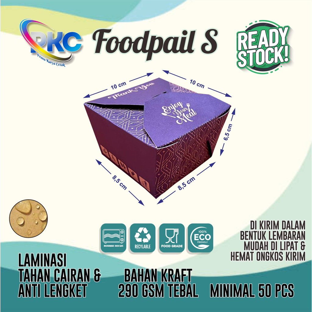 Food Pail Rice Box S Motif Murah 290gsm Paper Lunch Box Kertas Dus Makanan Takeaway Kraft Grosir