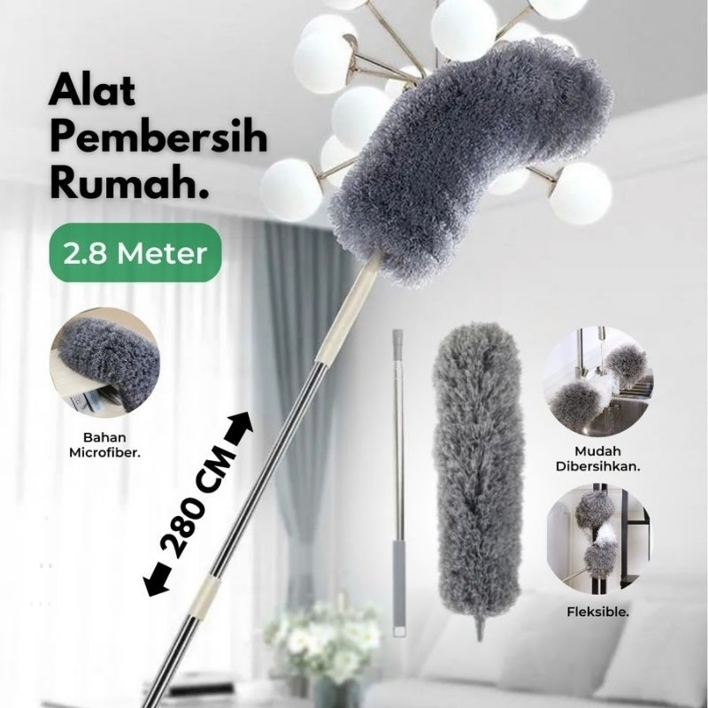 Alat Pembersih Debu Kemoceng Microfiber Teleskopik 280 cm Fleksibel