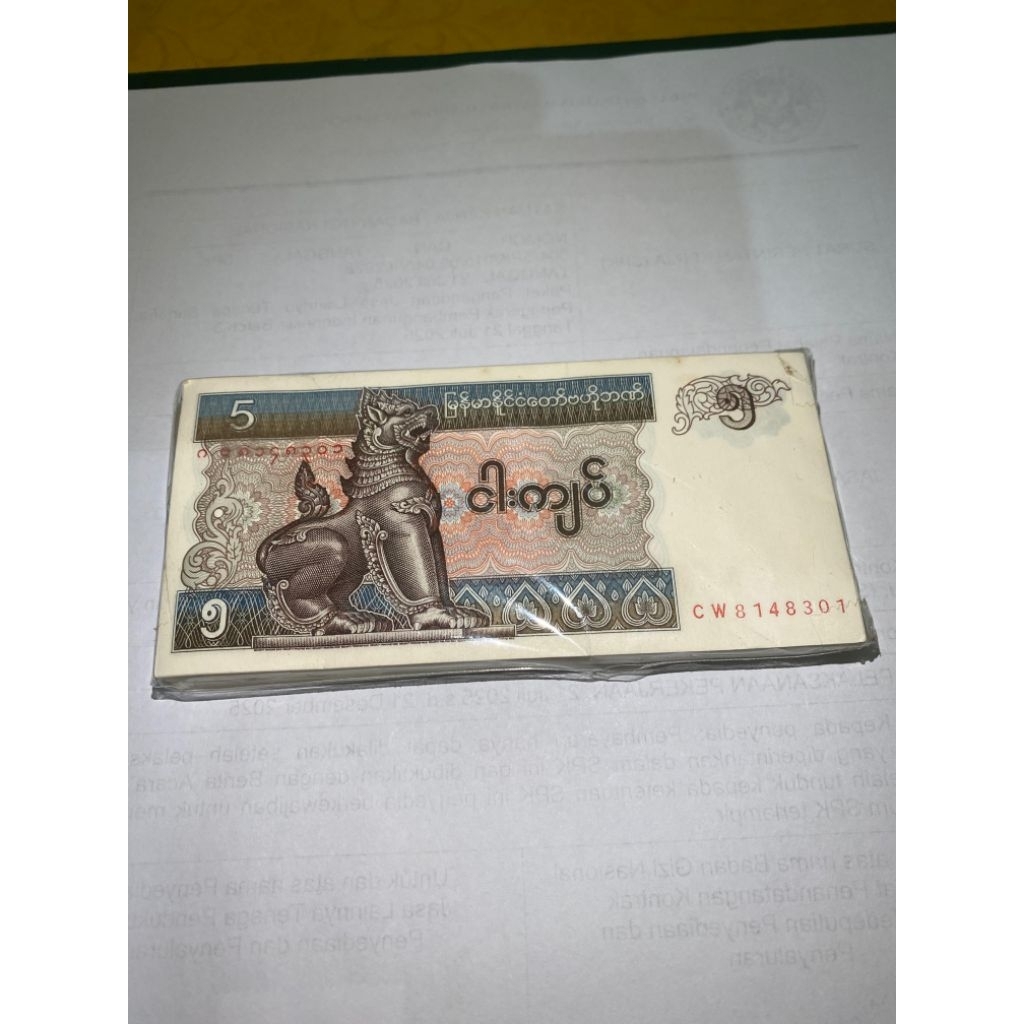 Uang Kuno Asing 5 kyat myanmar