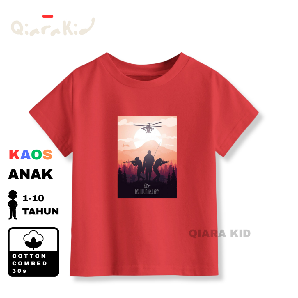Baju Kaos Anak Tentara Military Katun Combed Usia 1-10 Tahun Untuk Anak Laki Laki