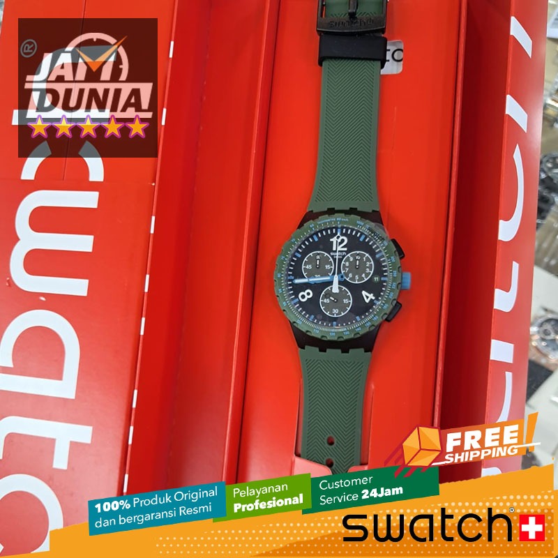 JAM TANGAN PRIA SWATCH CHRONO ORIGINAL RUBBER GREEN SWATCH SUSB421 SWATCH SUSB 421 JAM SWATCH OLIVE 