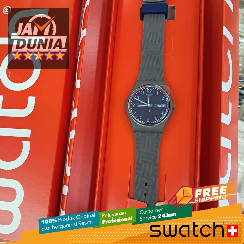 JAM TANGAN WANITA SWATCH ORIGINAL RUBBER GREY SWATCH SO28M701 SWATCH SO28M 701 JAM SWATCH TILE DIAL 