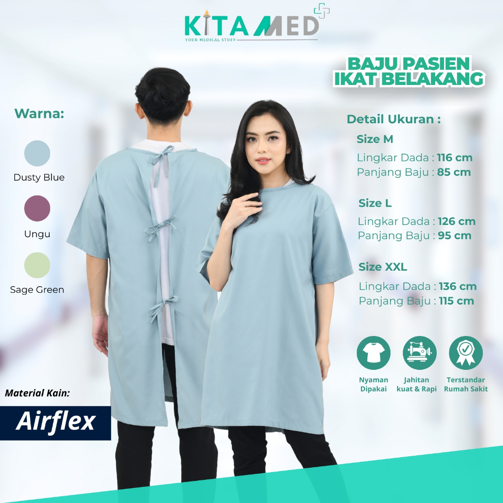 Baju Pasien Rumah Sakit Rawat Inap Pria Wanita Lengan Pendek Bahan Katun