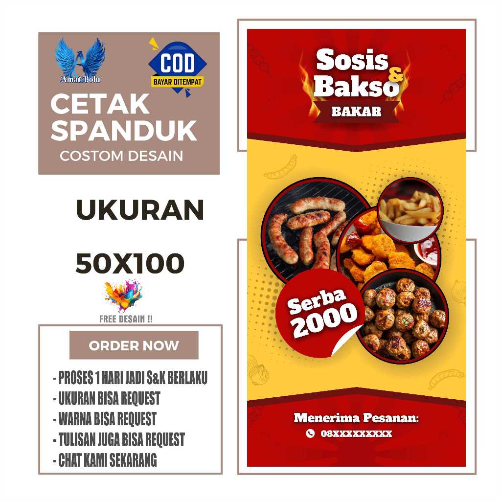 Cetak Spanduk Banner SOSIS & BAKSO BAKAR Costom Desain
