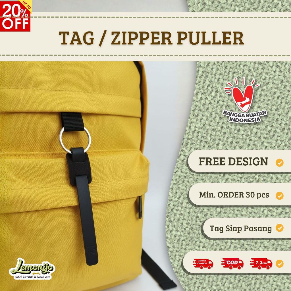 Tag / Zipper Puller (MIN. 30pcs)  Kulit Sintetis Kulsin Custom Rebranding dompet, rajut, tas, pakaia