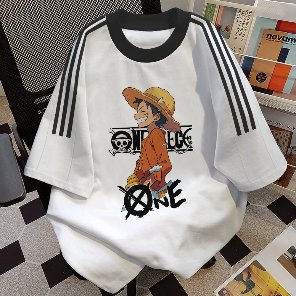 Kaos one piece original 100% | Kaos stripe pria oversize premium | Kemeja putih lengan pendek  | T s