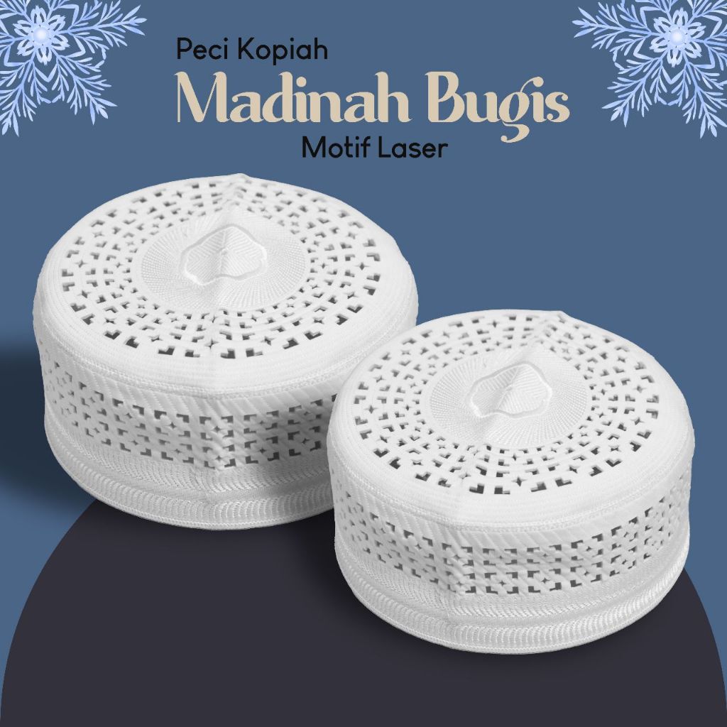 KOPIAH THAILAND SUPER (madina bugis) warna putih motif kotak laser