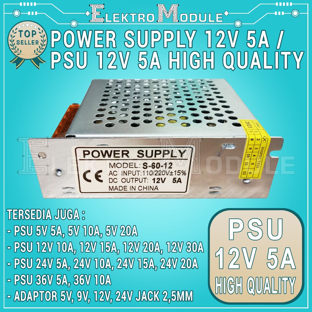 Power Supply 12V 5A Adaptor Trafo 12V 5A Led Lampu Strip 12 Volt 5 Ampere Power Supply 12V 5A Jaring