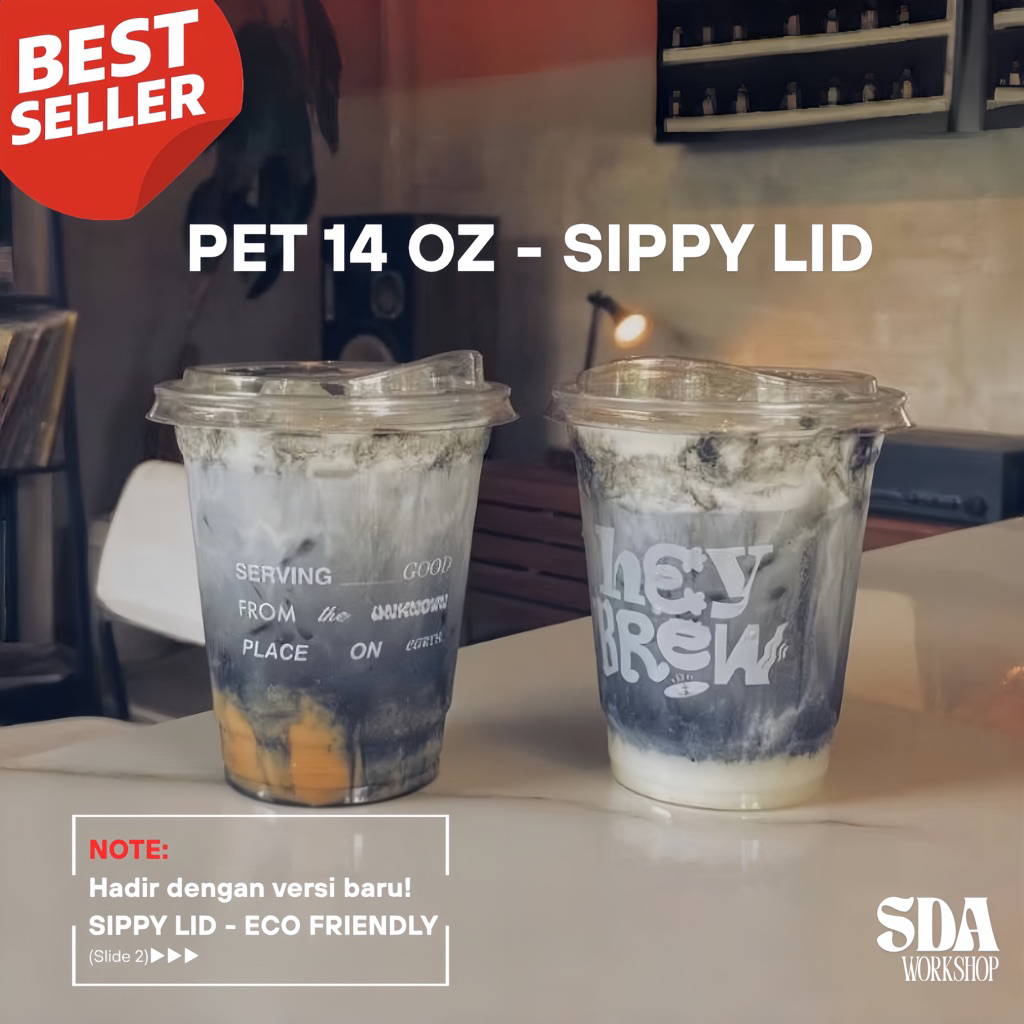 IS Sablon Cup PET 14 Oz + tutup + sablon