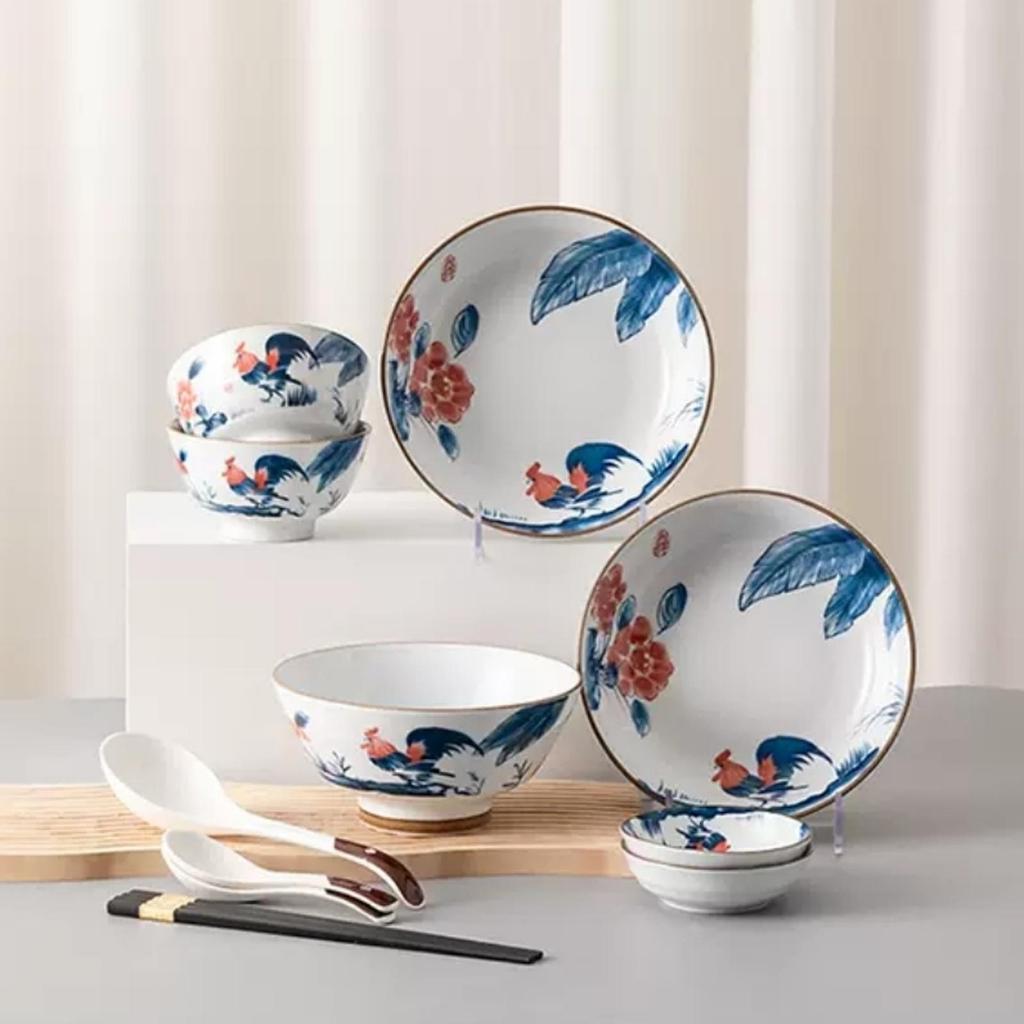 Set Makan Art Ayam Chicken Piring Mangkuk Sendok Sumpit Kado Gift Dapur Kitchen