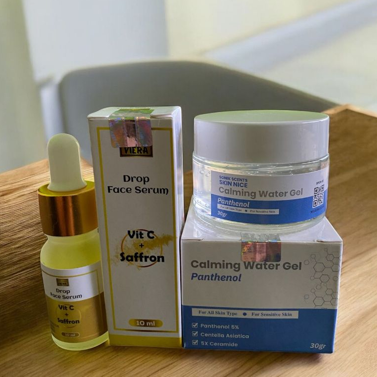 Paket Serum Vit C Saffron + Cream Calming Water Gel Panthenol