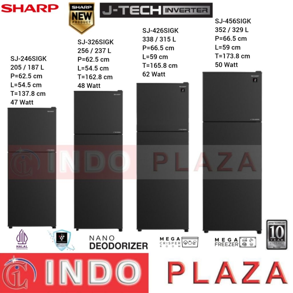 KULKAS SHARP 2 PINTU JTECH INVERTER + PLASMACLUSTER SIGK Series