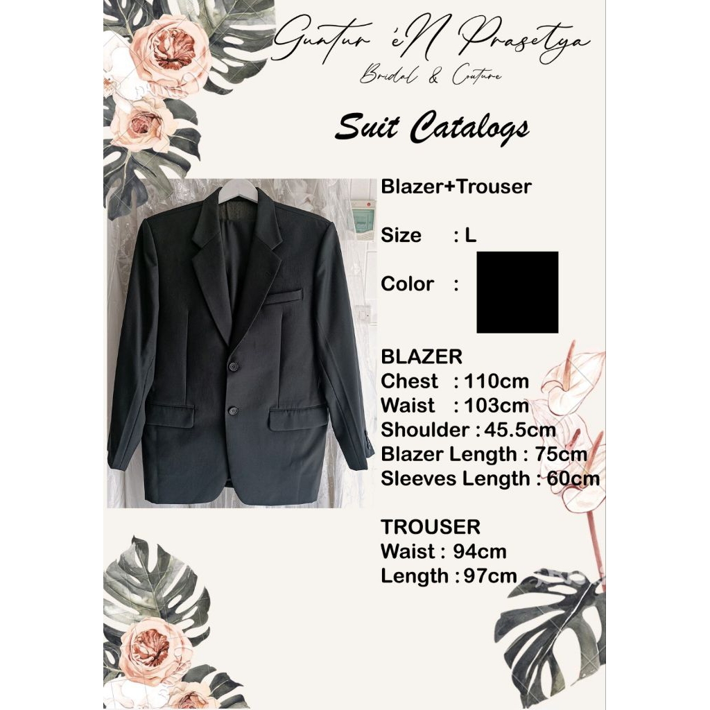 set setelan jas + celana hitam pria M preloved second bekas