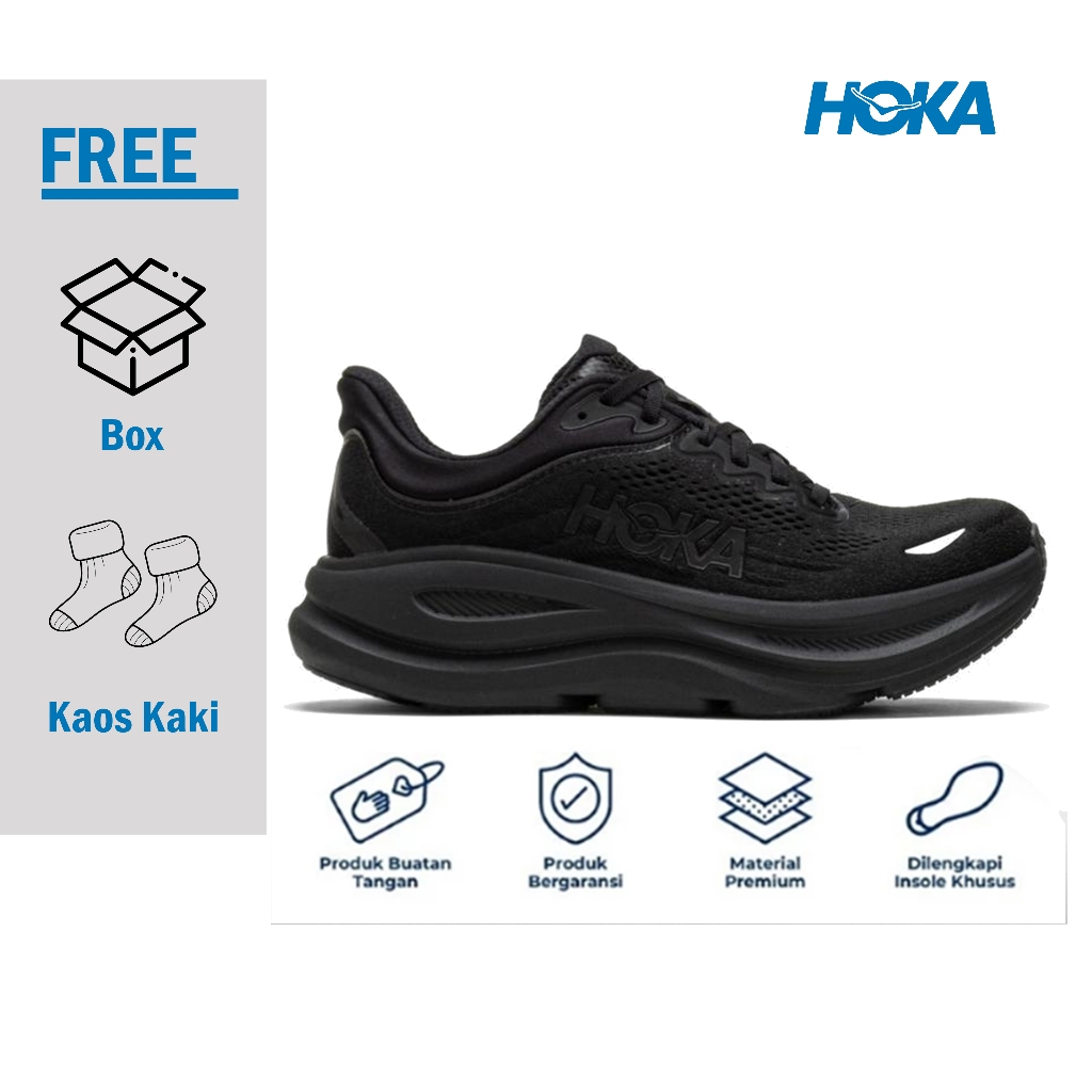 Sepatu Hoka One One Bondi 9 / Black / Black / Running Shoes / Men's