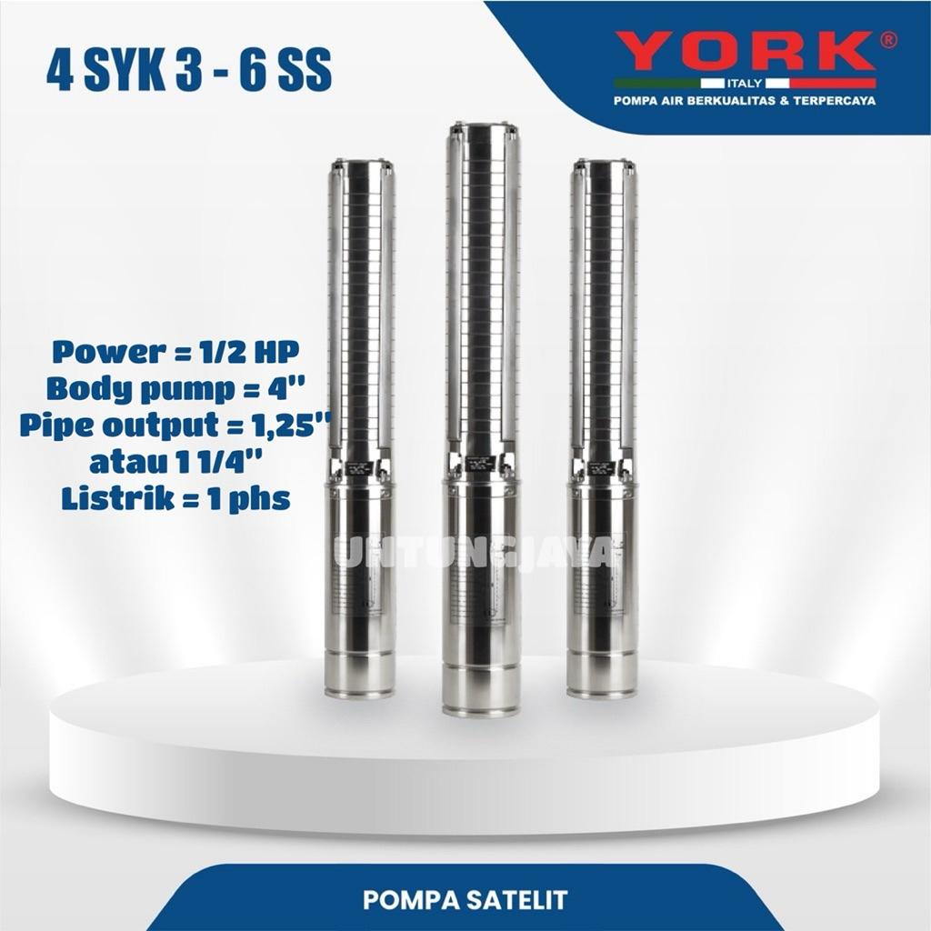 POMPA SUBMERSIBLE YORK 4 SYK 3-6 SS 1 PHASE 1/2 HP // POMPA CELUP YORK 4SYK 3-6 SS 1PHASE 0,5 HP // 