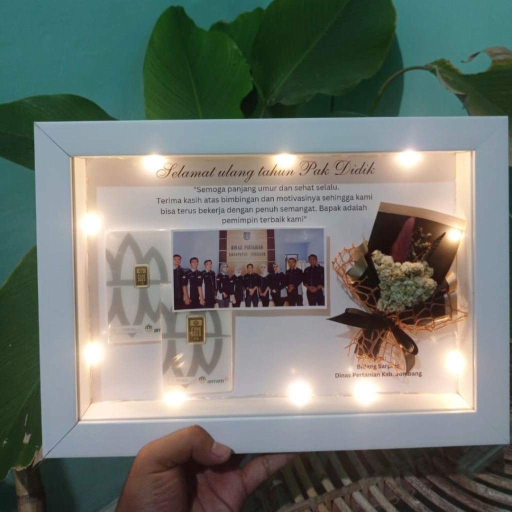 30x25cm box antam logam mulia lampu hias buket bunga edelweis LED bingkai frame pigura foto popup 3D