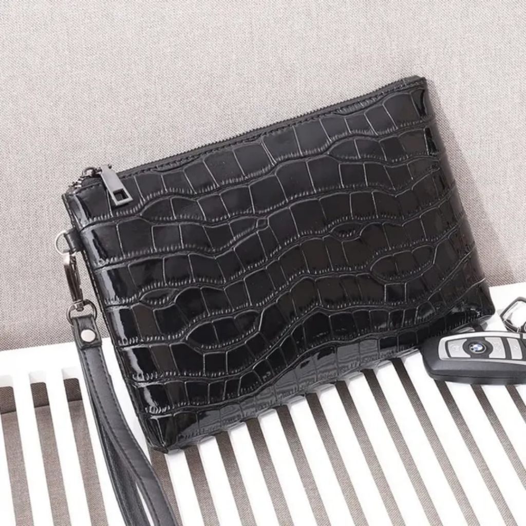 Dompet dan tas tangan pria wanita ritsleting Bahan crocodile lembut Tas tangan clutch bag