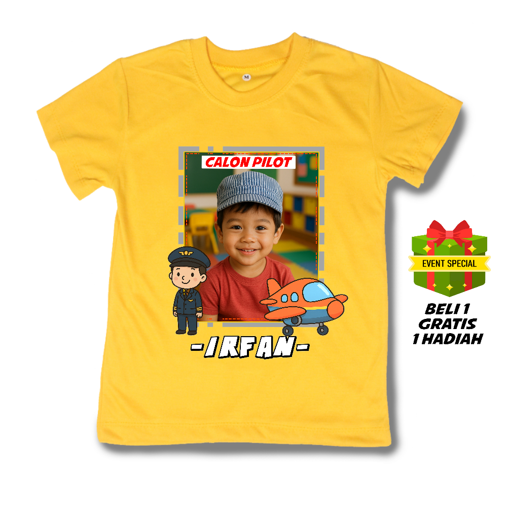 Baju Anak Laki Laki Calon Pilot Custom Foto & Nama | Kaos Distro Anak Cowok Adem Nyaman Sablon DTF B