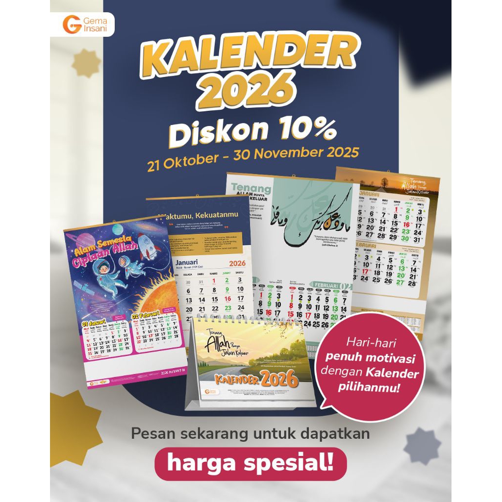 Kalender 2025 Gema Insani: Kalender Anak/Kaligrafi/Regional/Harian Muslim 2026