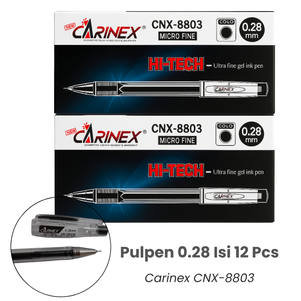 CARINEX Pulpen Gel CNX-8803 Pak 12 Pcs Ballpoint HI-TECH 0.28 Hitam