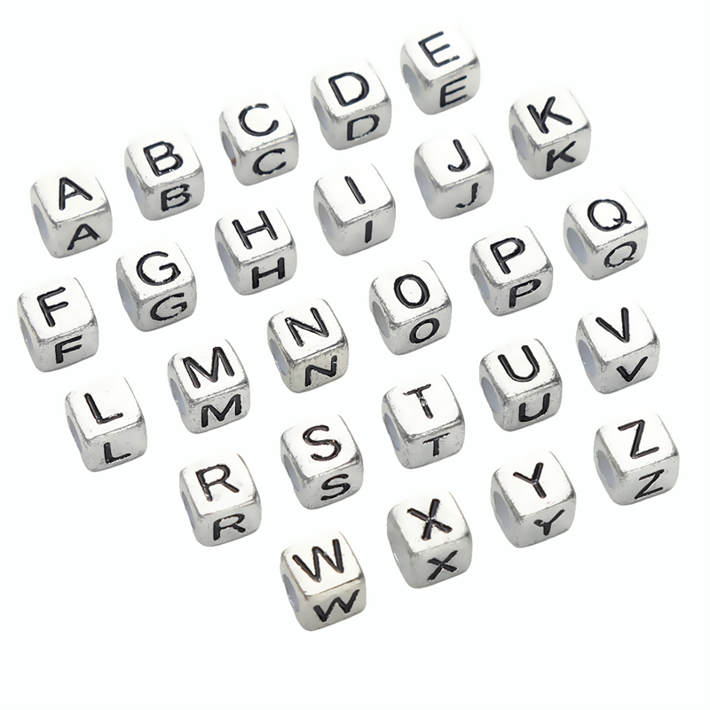 [50PCS] Manik Persegi Huruf Akrilik 6x6mm - Manik Huruf Inggris untuk Aksesori Handmade & DIY