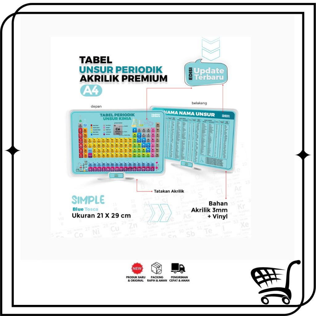 Toko99 - Kumpulan Unsur Periodik Kimia Akrilik Premium , Bahan Akrilik 3MM+Vinyl ( Ukuran A4 Besar )