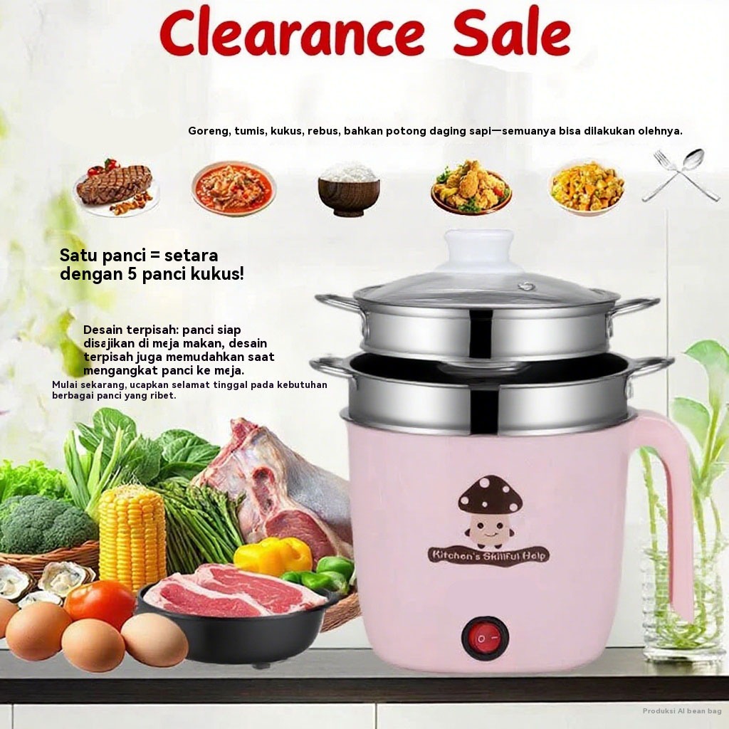 Panci Listrik Serbaguna- Electric cooking pot- Panci Listrik Free Kukusan Stainless Steel- Panci Pen