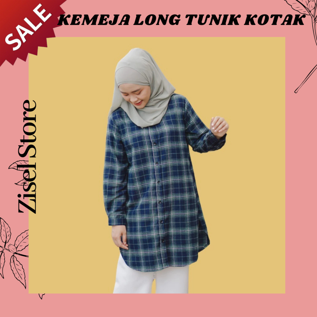 Kemeja Long Tunik / Kemeja Wanita Tartan / Kemeja Two Tone Kotak-kotak