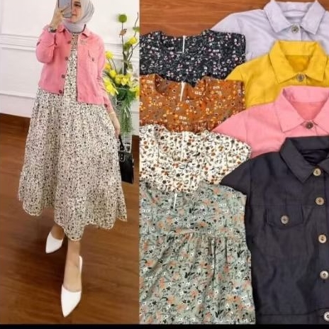 midi dress bunga set outer muslimah