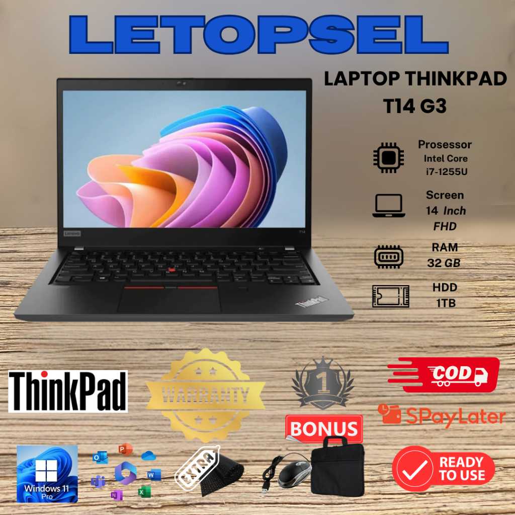 LAPTOP THINKPAD T14 G3 CORE I7 GEN 12th RAM 32 SSD 1TB NVME/BONUS TAS LAPTOP & MOUSE