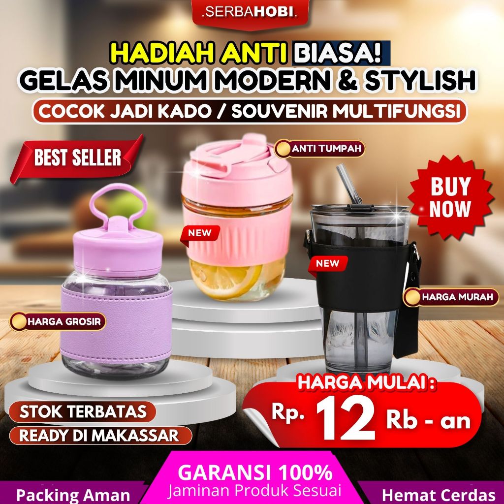 Gelas Tumbler Kaca Aesthetic / Gelas Kaca Dengan Sedotan /  Gelas kaca sedotan souvenir pernikahan e