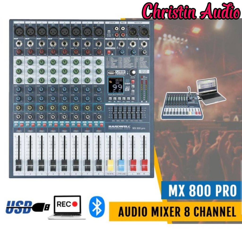 Mixer Audio 8 Channel Profesional HARDWELL MX800 / MX 800 New Model Usb Bluetooth Equalizer Soundcar