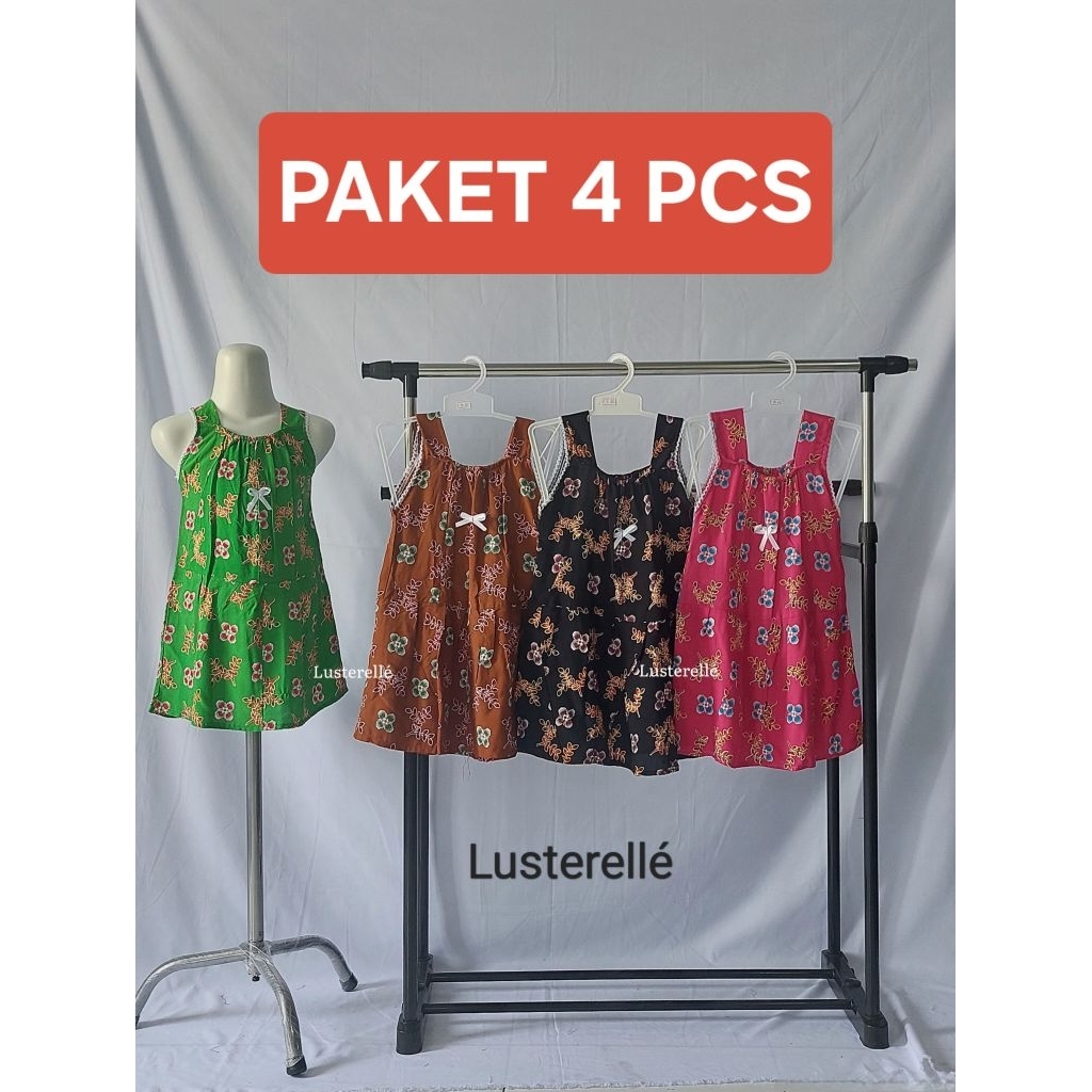 Paket 4 Pcs POPPI Dress Rayon Tanpa Lengan Daster Anak Dress Anak Baju Anak Perempuan Usia 1-2 tahun