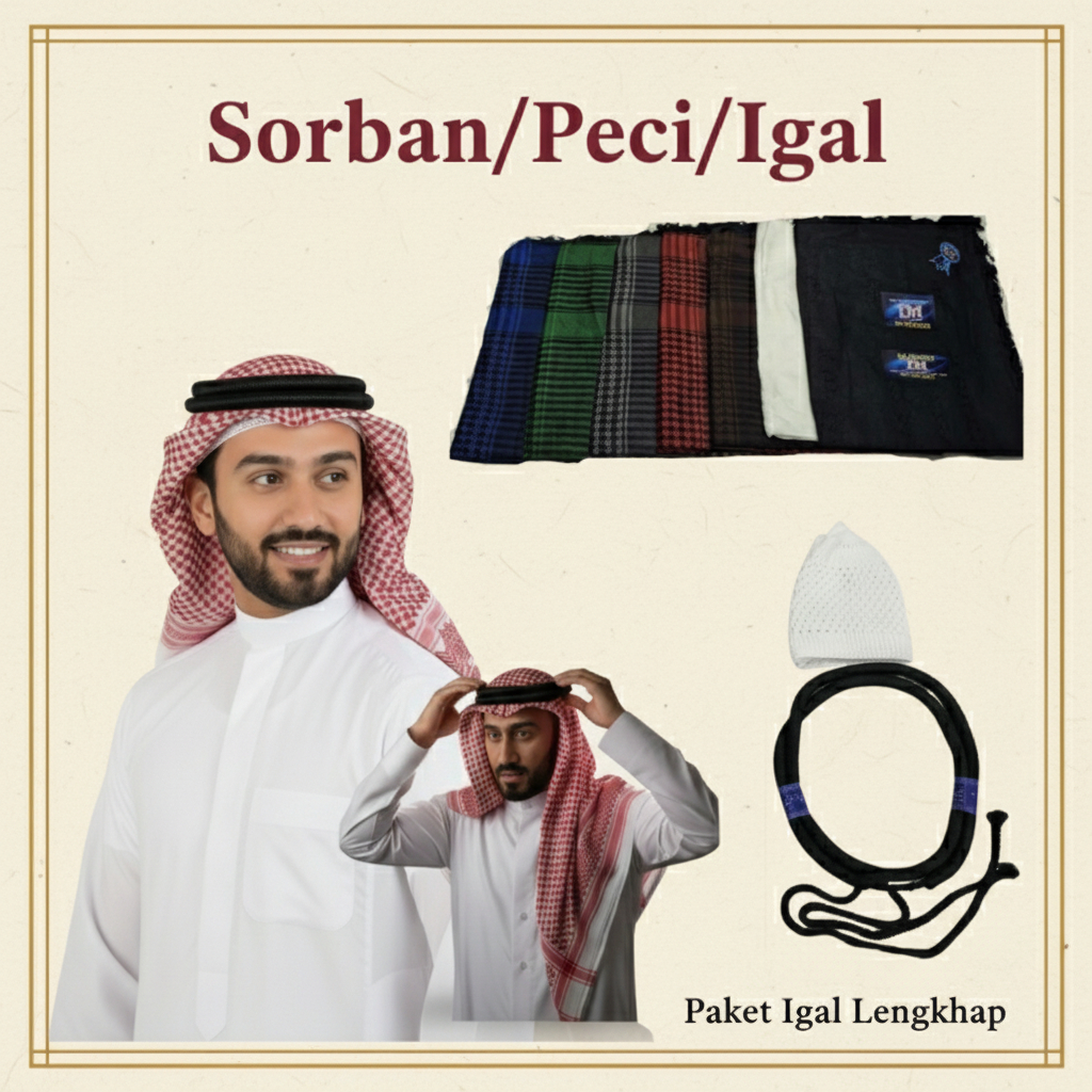 Sorban Arab Igal Arab Sorban Arab Igal Tali Peci Putih Dewasa dan anak Perlengkapan Haji Umroh Hiban